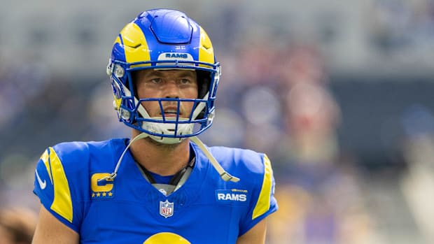 Los Angeles Rams quarterback Matthew Stafford during pregame warmups.